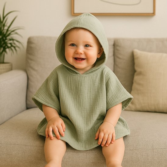 Cape de bain bébé vert design