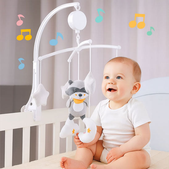 Mobile bebe raton laveur gris