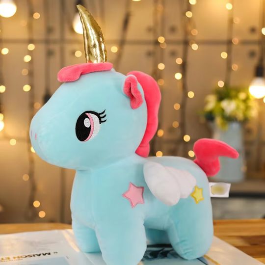 Peluche licorne bleu clair