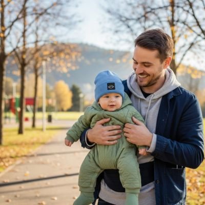 Bonnet bebe bleu avec papa