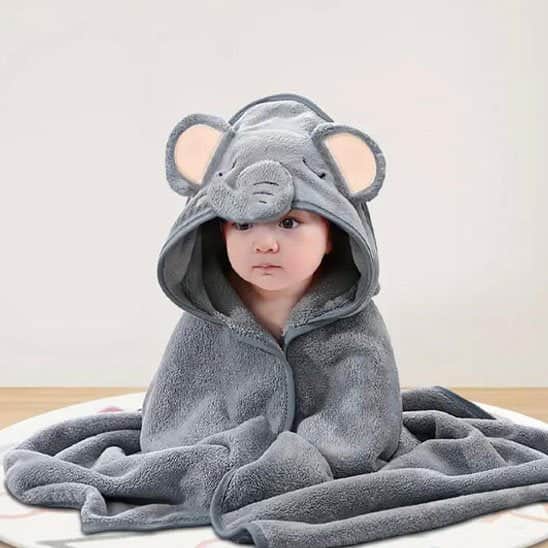 Cape de bain bébé éléphant gris