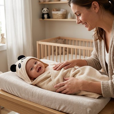 Cape de bain bébé panda capuche