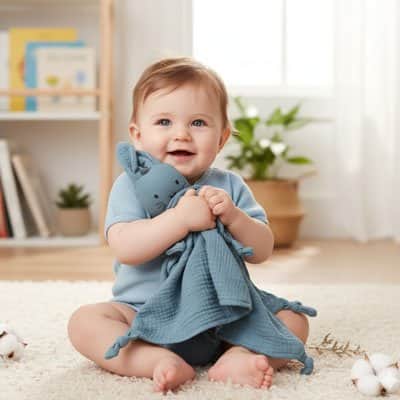 Doudou lapin bleu