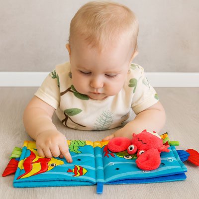 Livre bebe en tissus poisson relief