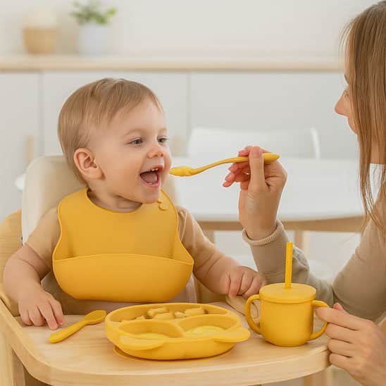 Vaisselle bebe jaune ventouse