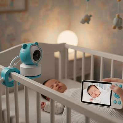 Caméra bébé bleu blanc