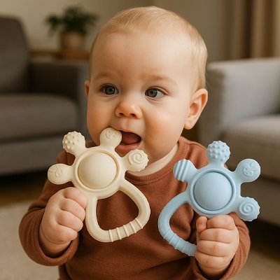 Anneau de dentition bleu beige