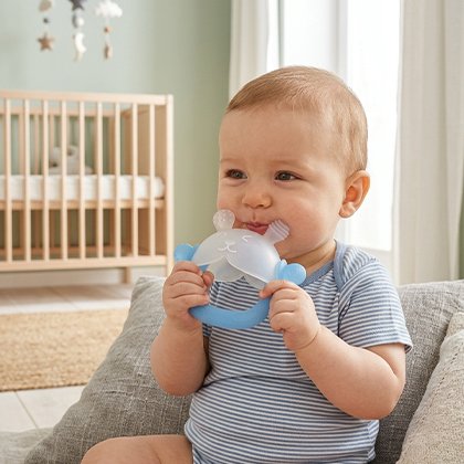 anneau de dentition bleu silicone