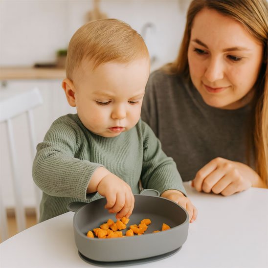 Assiette bébé ventouse gris design