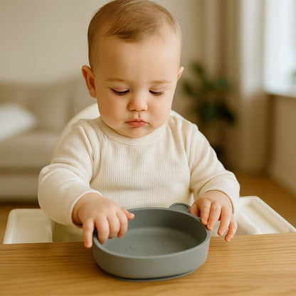 Assiette bébé ventouse gris