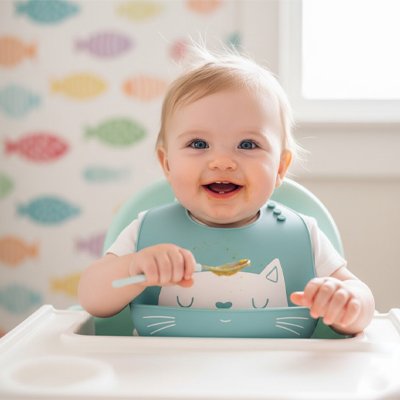 Bavoir silicone bleu chat