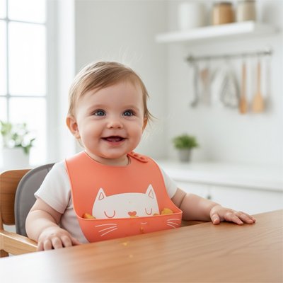 Bavoir silicone rouge chat