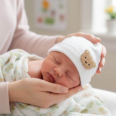 Bonnet bebe blanc ourson