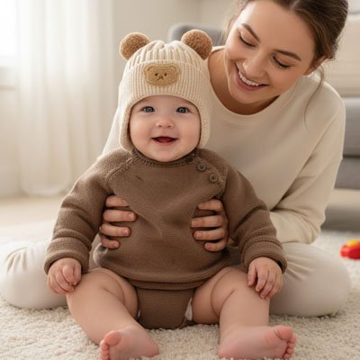 Bonnet bebe garçon beige