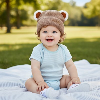 Bonnet bebe marron ourson