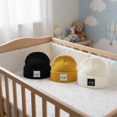 Bonnet bebe noir jaune blanc