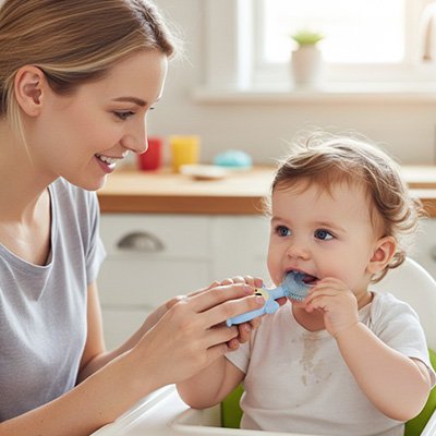 Brosse a dent bebe bleu silicone