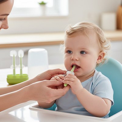 Brosse a dent bebe vert silicone