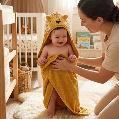 Cape de bain bébé lion
