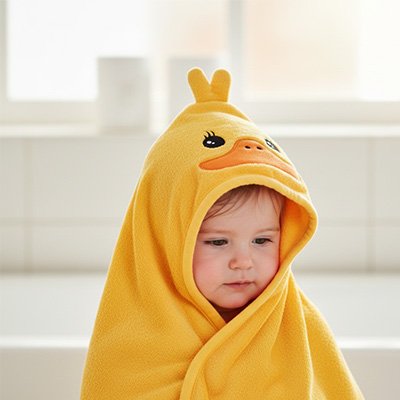 Cape de bain bébé jaune canard