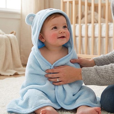Cape de bain bébé bleu chien