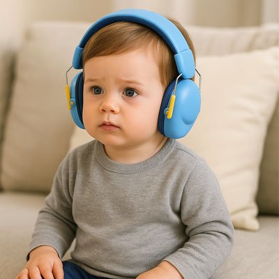 Casque anti bruit bébé bleu reglable
