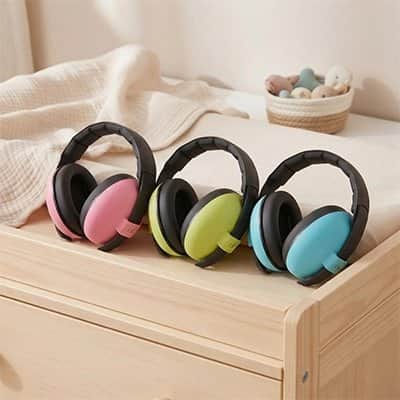 Casque anti bruit bébé rose vert bleu
