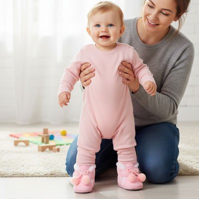 Chausson bébé rose anti dérapant