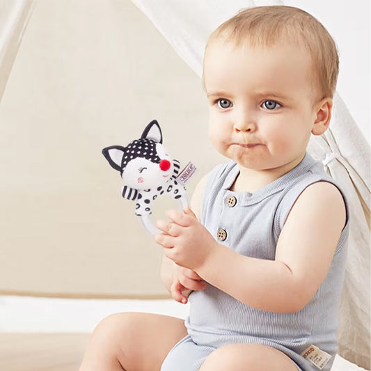 hochet bebe renard blanc noir