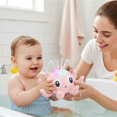 Jouet baignoire bebe poulpe rose