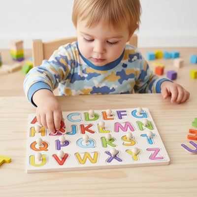 Puzzle bois alphabet couleur vive