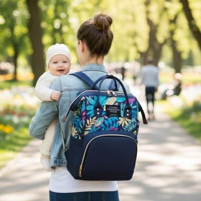 Sac a langer bleu fleurie design