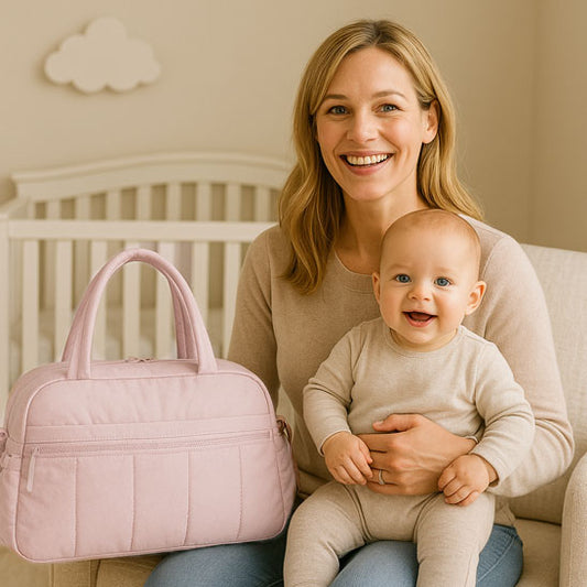 sac a langer rose maman contente