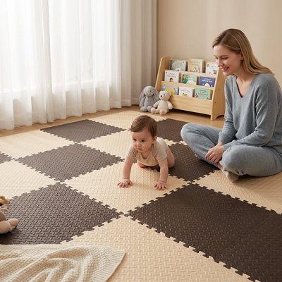 Tapis en mousse puzzle marron beige