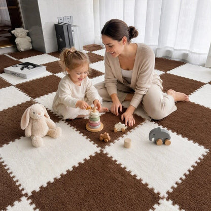 Tapis mousse puzzle marron blanc