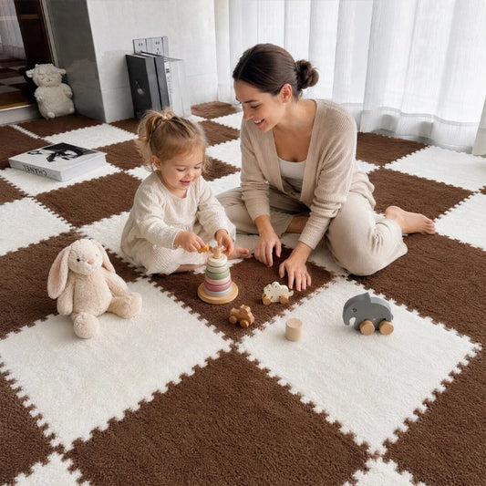 Tapis mousse puzzle marron blanc