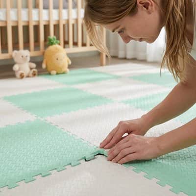 Tapis mousse puzzle vert blanc