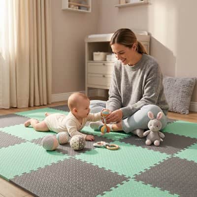 Tapis mousse puzzle vert gris