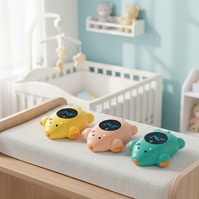 Thermomètre bain bébé jaune rose vert