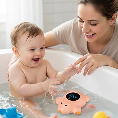 Thermomètre bain bébé rose