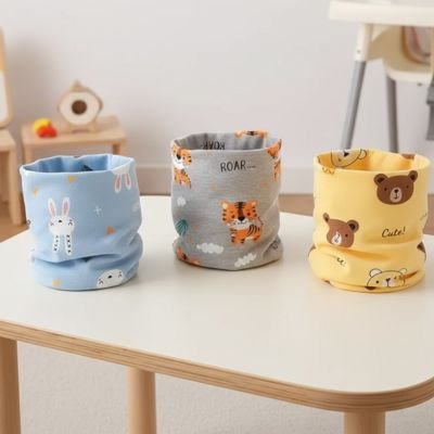 Tour de cou pour bebe bleu gris jaune
