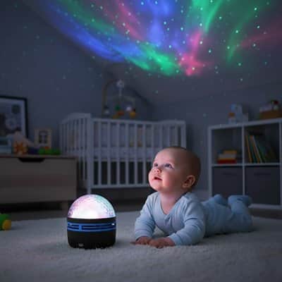Veilleuse Projecteur Bébé Aurores Boréales – 360° – LED Multicolore – Certification CE - Mum'sbaby
